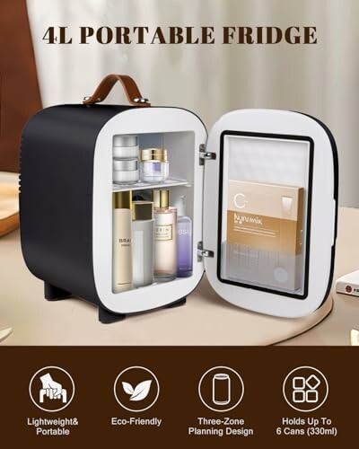4L portable fridge with open door showing contents