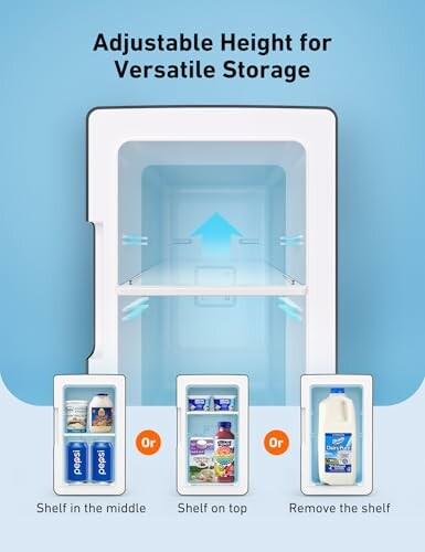 Fridge with adjustable shelf showing versatile storage options.