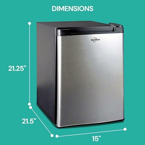 Compact refrigerator with dimensions 21.25 x 21.5 x 15 inches.