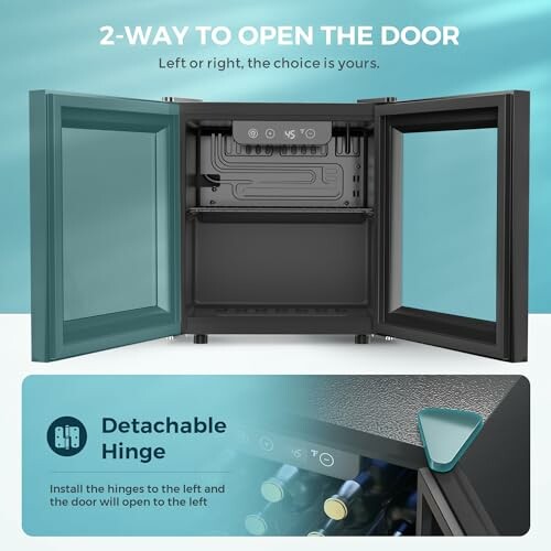 Dual-opening door with detachable hinge illustration.