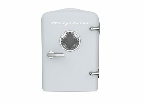 Retro-style mini fridge with chrome accents.