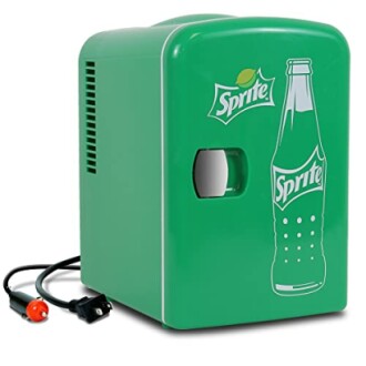 Green Sprite themed mini fridge with power cord