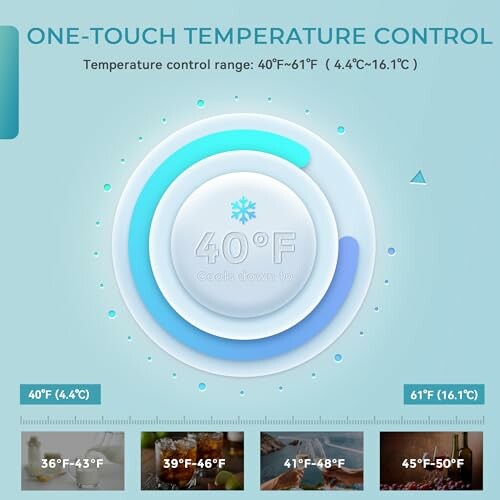 Temperature control interface with range from 40°F to 61°F.