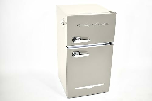 Retro-style cream refrigerator with double doors.